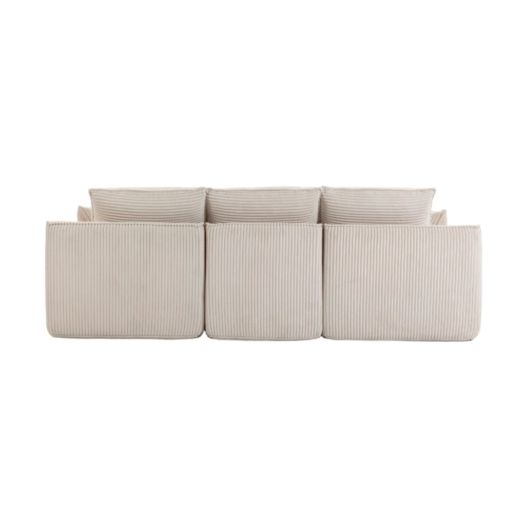 Divano modulare in velluto a coste beige con pouf