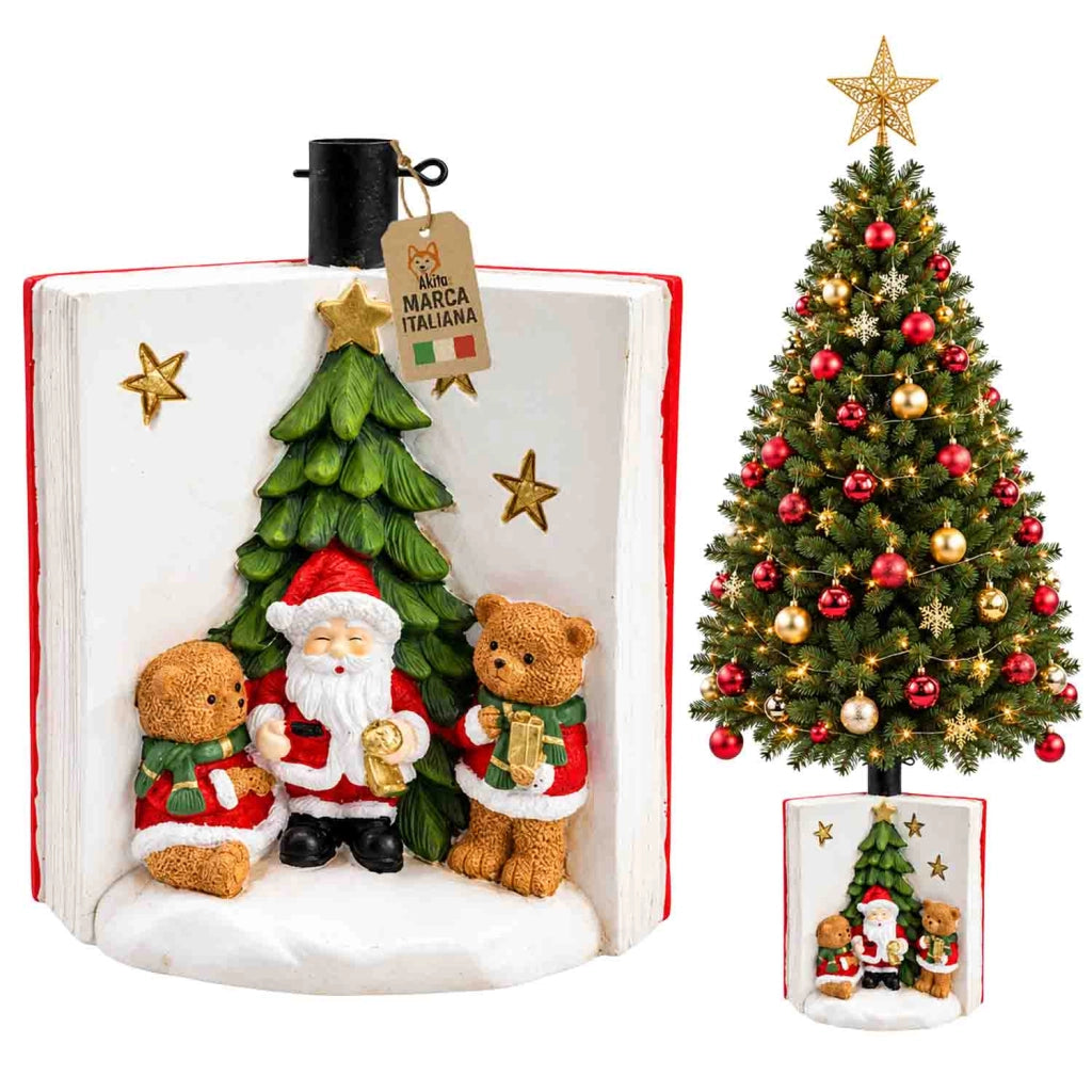Akitaink Base Albero Libro Babbo Natale Orsetti Resina 37 cm