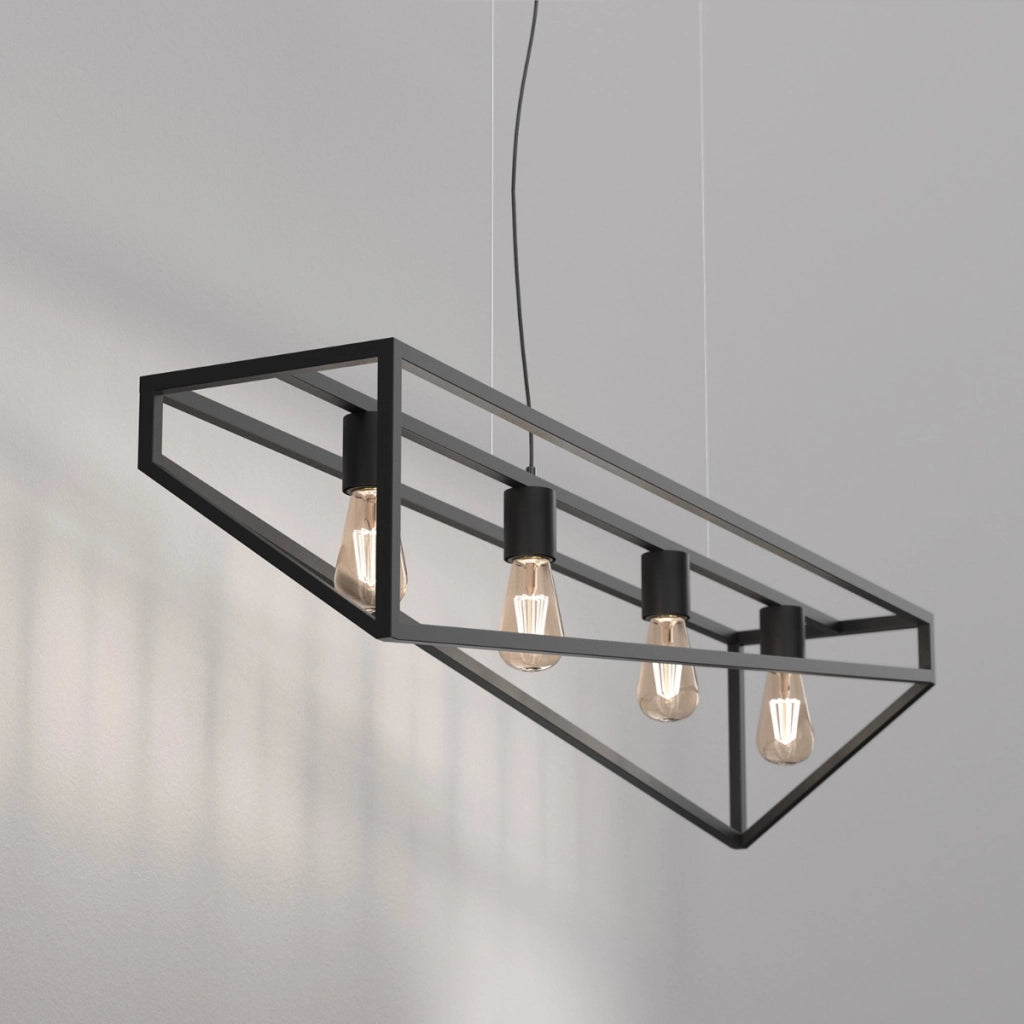 Lampada a sospensione industriale nera Gote 4xE27 Luminex