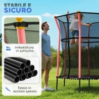 Tappeto Elastico per Bambini con Ingresso a Cerniera e Pali Imbottiti, Ø163.5x190 cm, Rosso