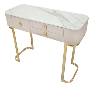 Console Fissa 3 Cassetti Beauty 100x80x40 cm in Legno MDF e Metallo Crema/Oro