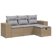 Set Divano da Giardino 4 pz | Set Salotto da Giardino con Cuscini Beige Misto Polyrattan
