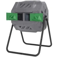 Compostiera da Giardino Girevole a 2 Sezioni con 8 Prese d'Aria, in Acciaio e PP, 71x65x96 cm, Grigio