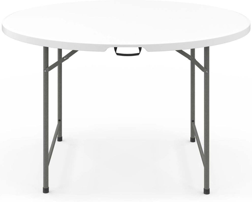 IDMarket - Tavolo rotondo pieghevole portatile da 122 cm per il campeggio o il divertimento con copertura bianca