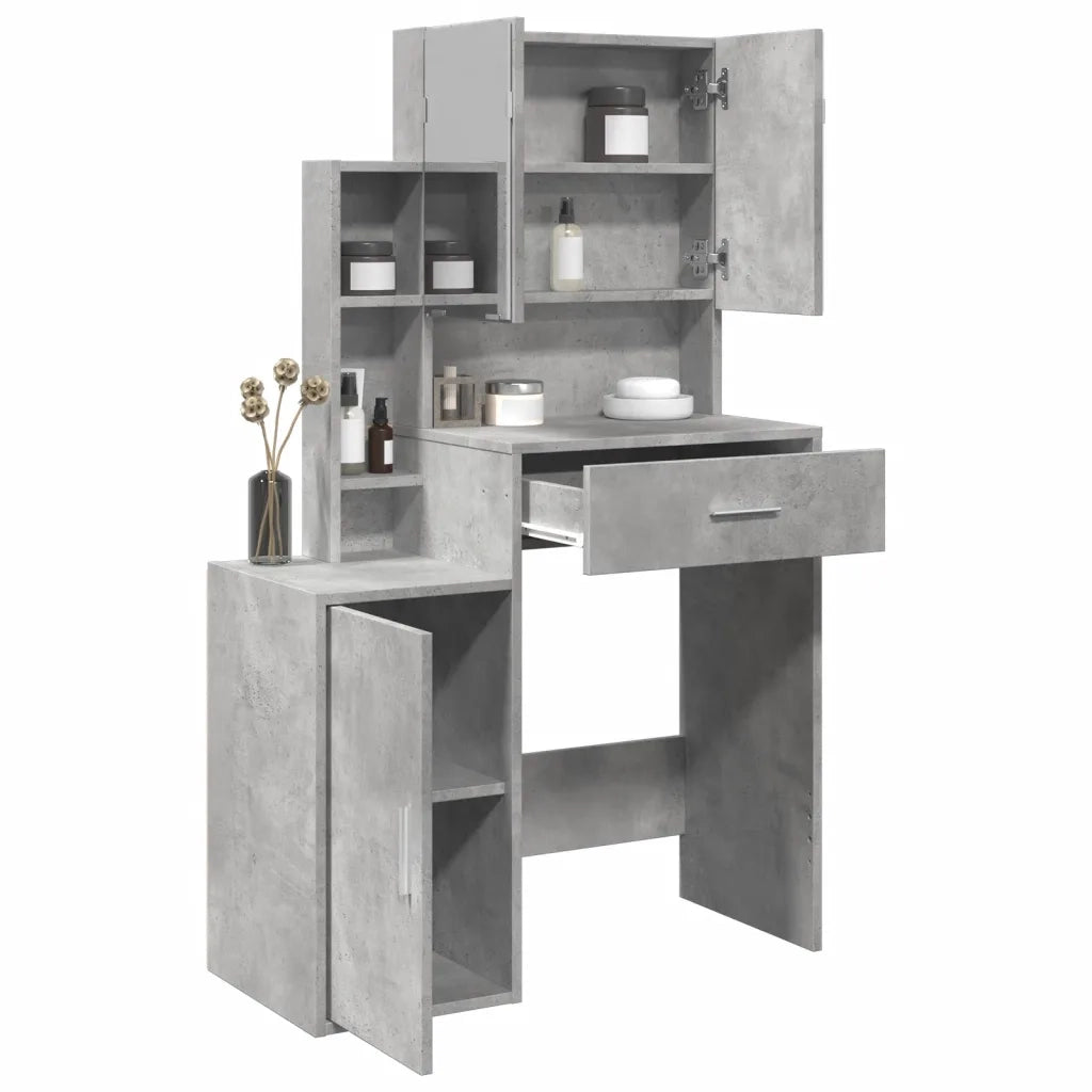 Toeletta | Tavolo da Trucco con Armadietto Grigio Cemento 80x35x132 cm