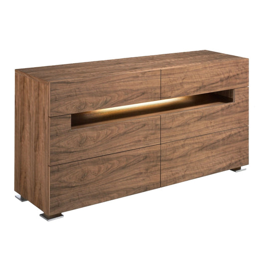 Credenza in noce e acciaio lucido con illuminazione interna