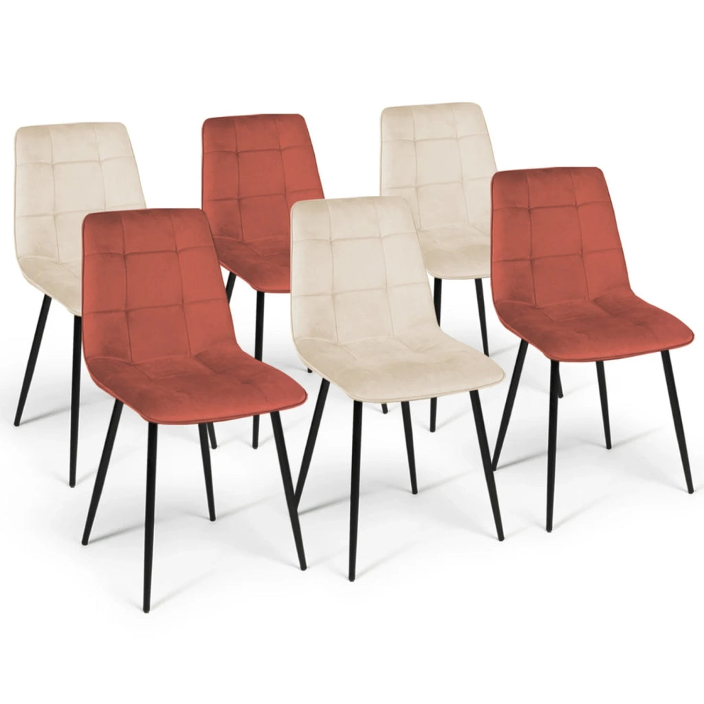 IDMarket - Set di 6 sedie MILA in velluto misto terracotta e beige x3