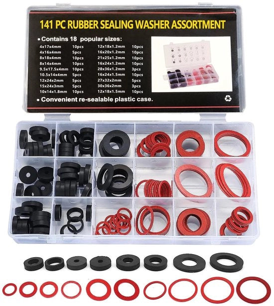 Set di gomme a doppio O 141 pezzi - O gomme/Rubbers/Velcro - Gomme d'arresto sanitari - Gomme d'arresto - Borsa di stoccaggio - Alta resistenza a temperature elevate