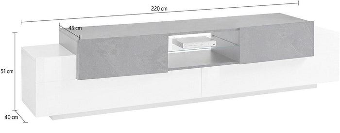 Mobile TV 4 Ante 220x40-45x51 cm New Coro Bianco Lucido e Acero Pereira
