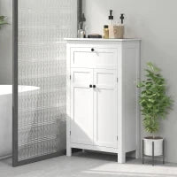Mobiletto da Bagno con Cassetto e Ripiani Regolabili, Armadio Archiviazione in Piedi, Altezza 102,5 cm, Bianco