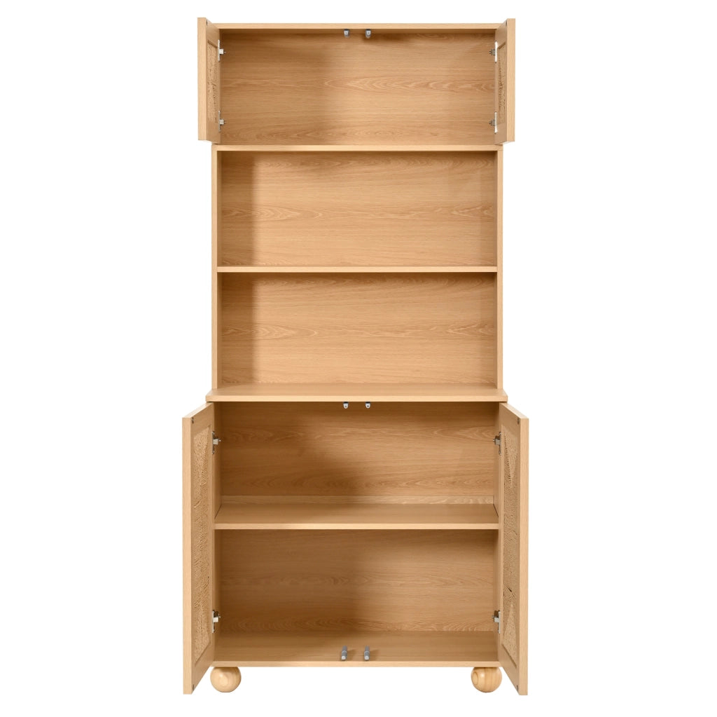 Credenza alta con vani aperti e porte intrecciate; 80x40x180 cm; MDF e truciolare; naturale