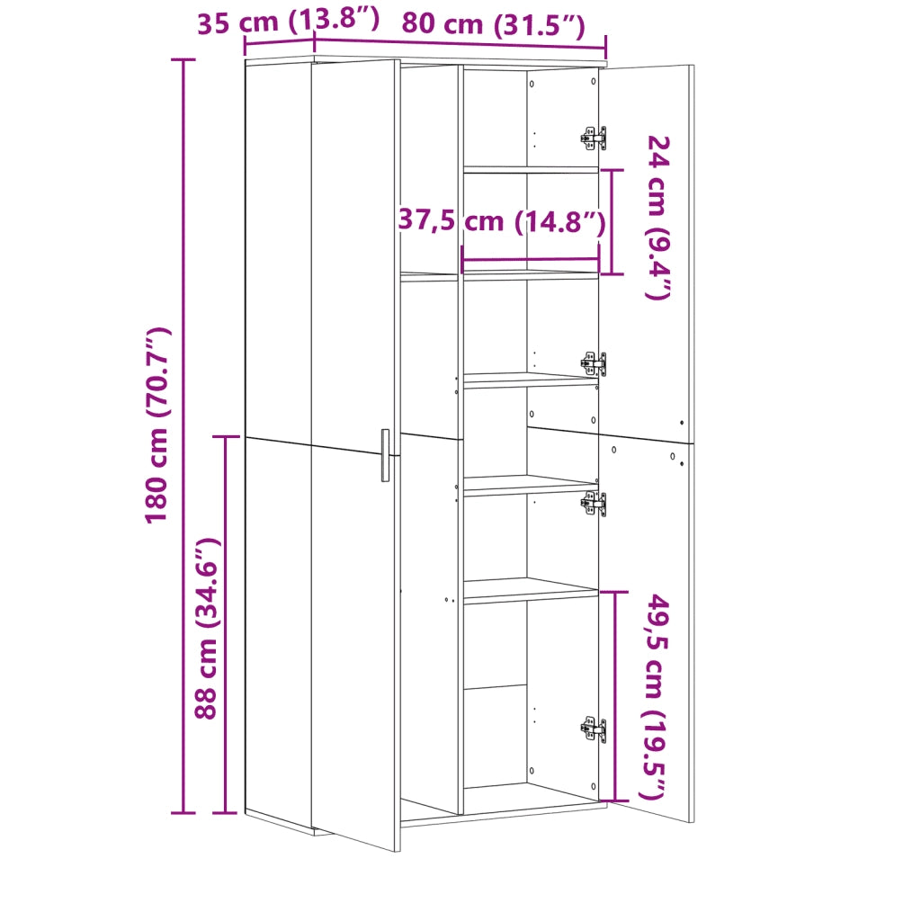 vidaXL Credenza Grigio Sonoma 80x35x180 cm in Legno Multistrato