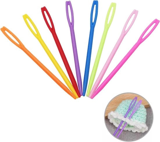 Stopnaaldi in plastica per cucire e ricamare - 9cm/3.54inch - 60 pezzi - Colori vari - Naif per bambini, aghi per maglia, aghi per cucire a maglia, aghi per ricamo con grande occhio