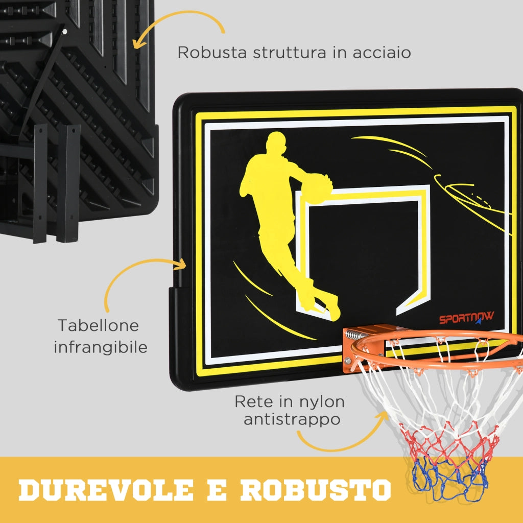 EasyComfort Canestro Basket per Bambini e Adulti da Indoor e Outdoor in Acciaio e PE, 110x90x70 cm, Nero e Giallo