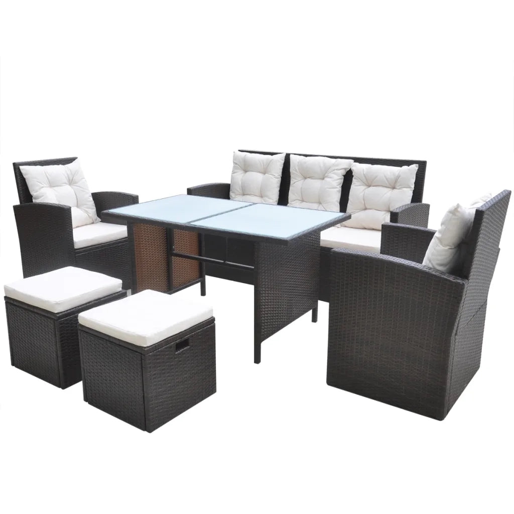 Set da Pranzo da Giardino 6 pz con Cuscini Polyrattan Marrone 42644