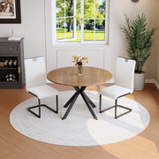 Tavolo da Pranzo Rotondo con 2 Sedie Bianche in Ecopelle ¨C MINIMAL ¨C Telaio Metallo, Moderno