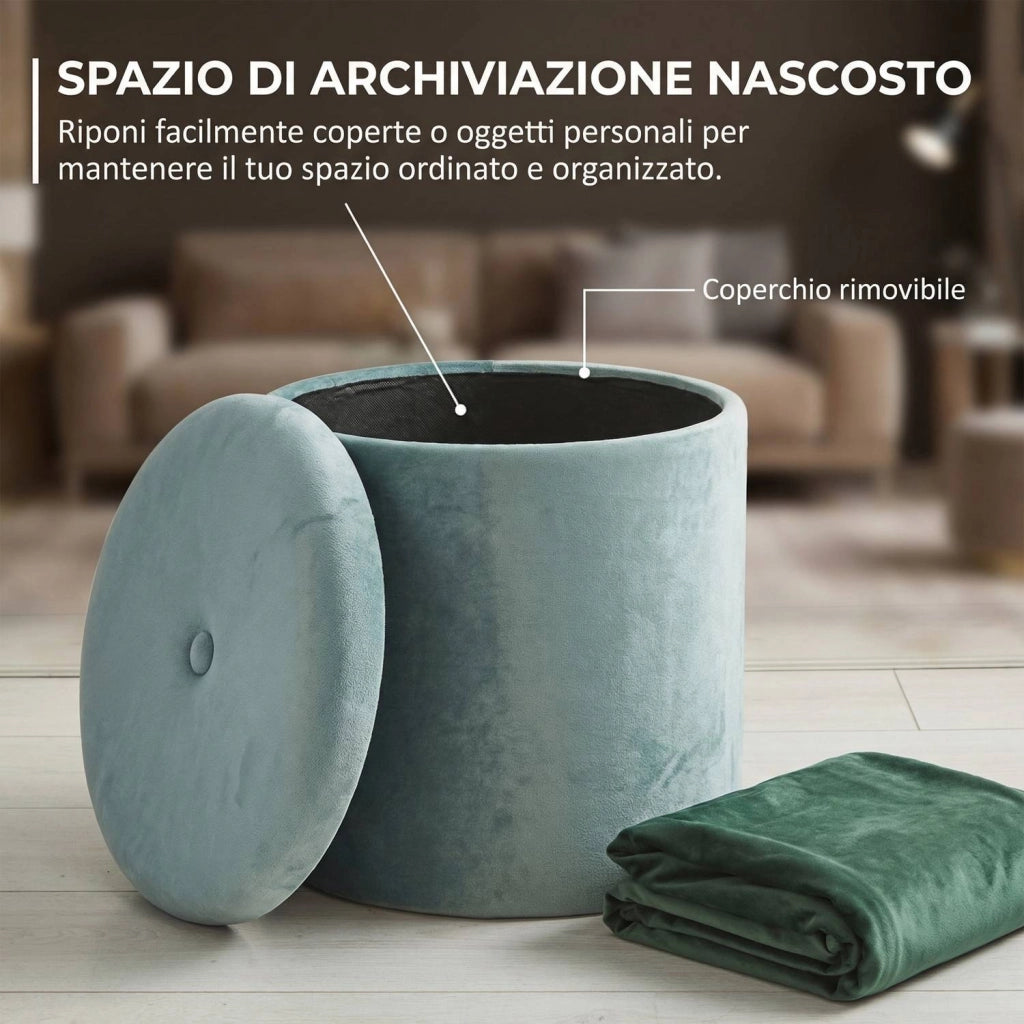 Marvin Pouf Contenitore in Velluto Selina Sgabello Salvaspazio con Vano Portaoggetti Seduta Moderna Elegante per Soggior