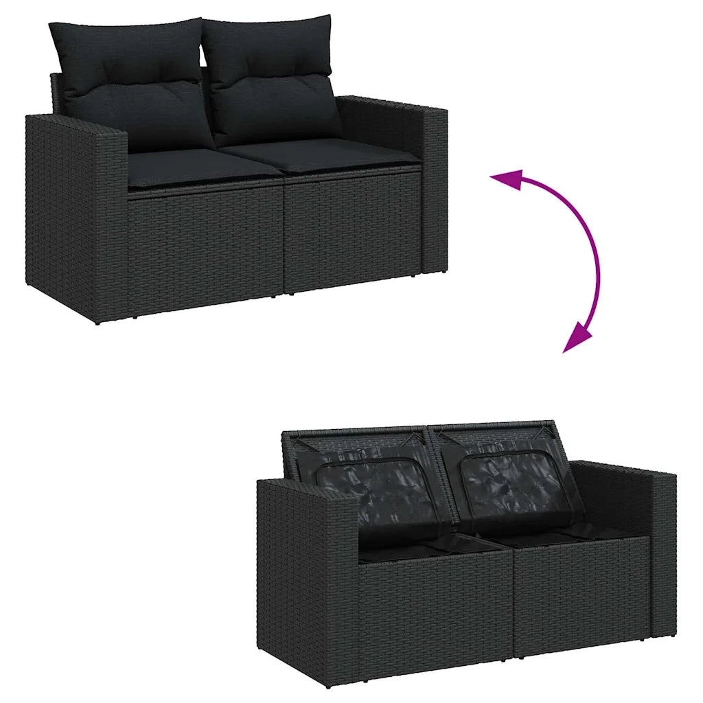 vidaXL Set Divano da Giardino 6 pz con Cuscini Nero in Polyrattan