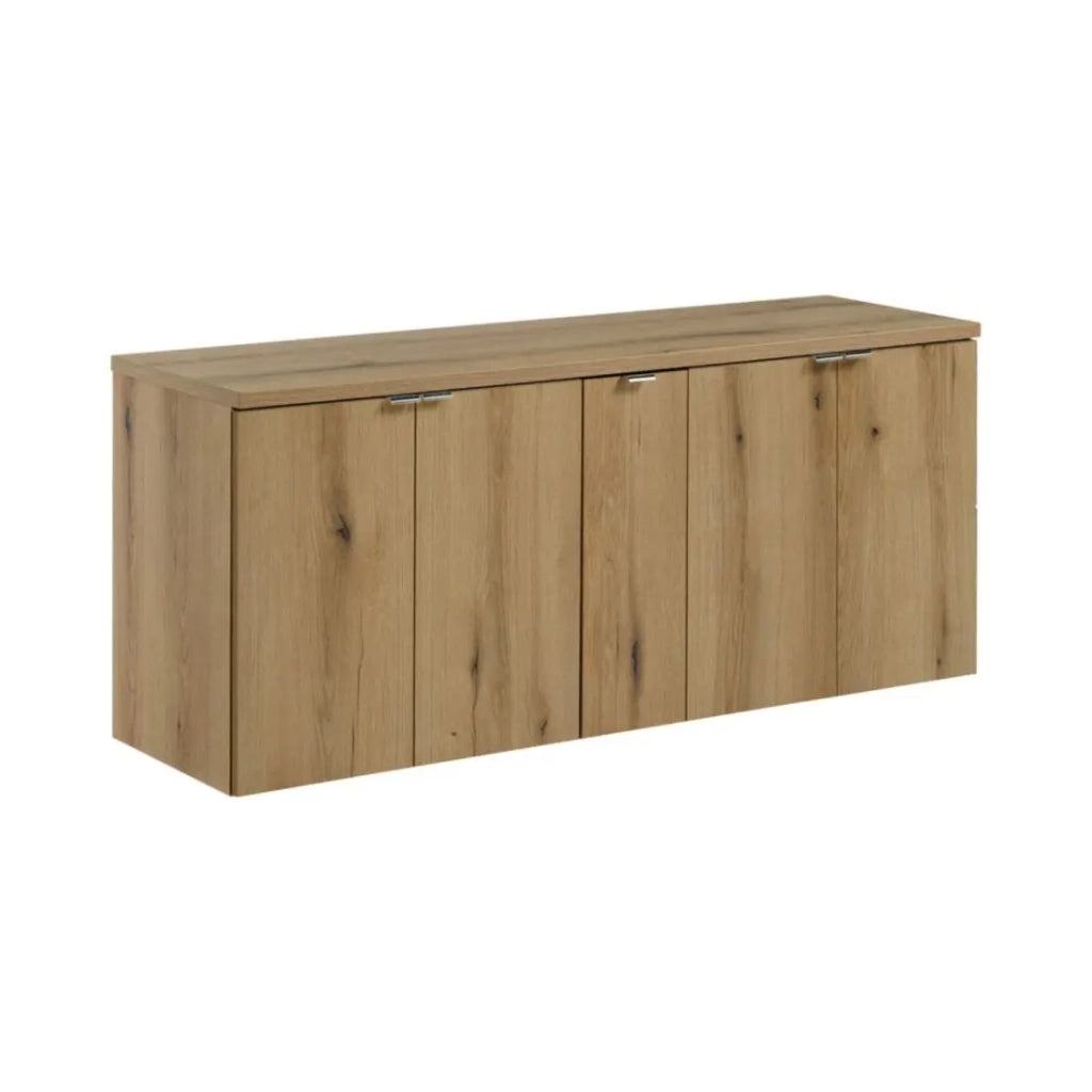 Set da bagno sospeso VANO effetto rovere 140cm: mobili sotto lavabo con armadietti + piano per lavabo