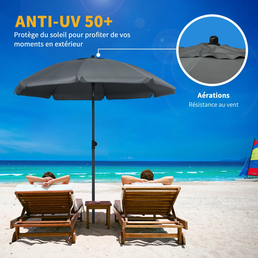 Ombrellone da spiaggia inclinabile protezione UV 50+ ¨C Xylo ¨C ? 180 cm grigio scuro con 8 stecche in fibra di vetro