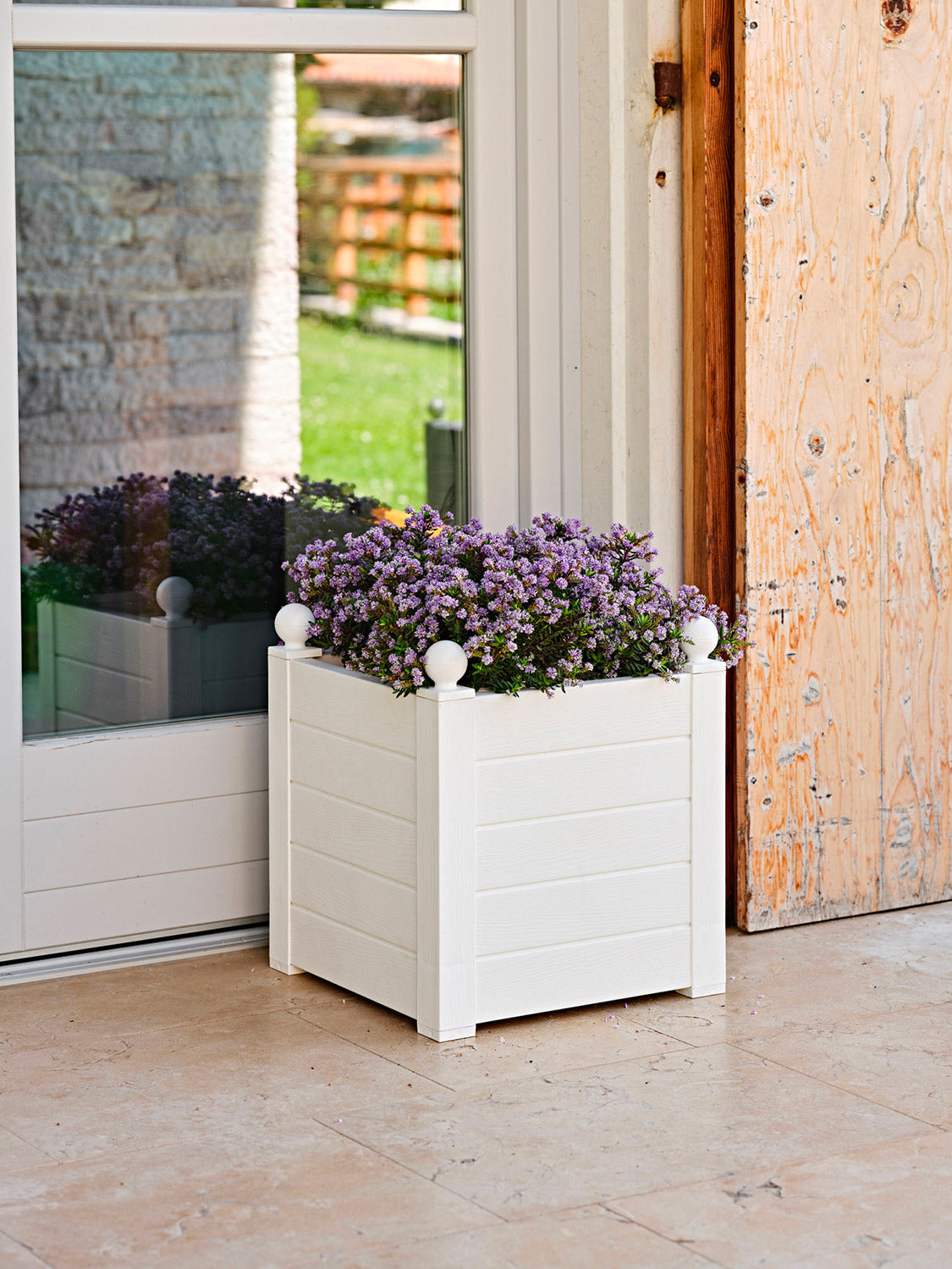 Fioriera da Giardino 42x42x40 cm in Polipropilene Trama 001 Snow Bianco Neve