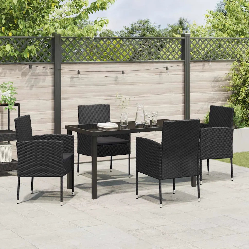 Set da Pranzo per Giardino con cuscino 5 pcs Nero polyrattan