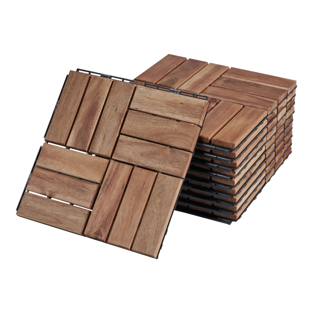 Set di 10 piastrelle da giardino in legno di acacia 12 listelli 0,9 m² finitura naturale 03_0010551