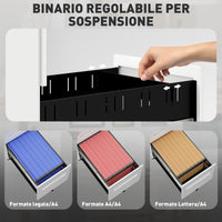 Cassettiera Schedario Portadocumenti 30x43,5x60 cm a 5 Ruote in Acciaio Bianco