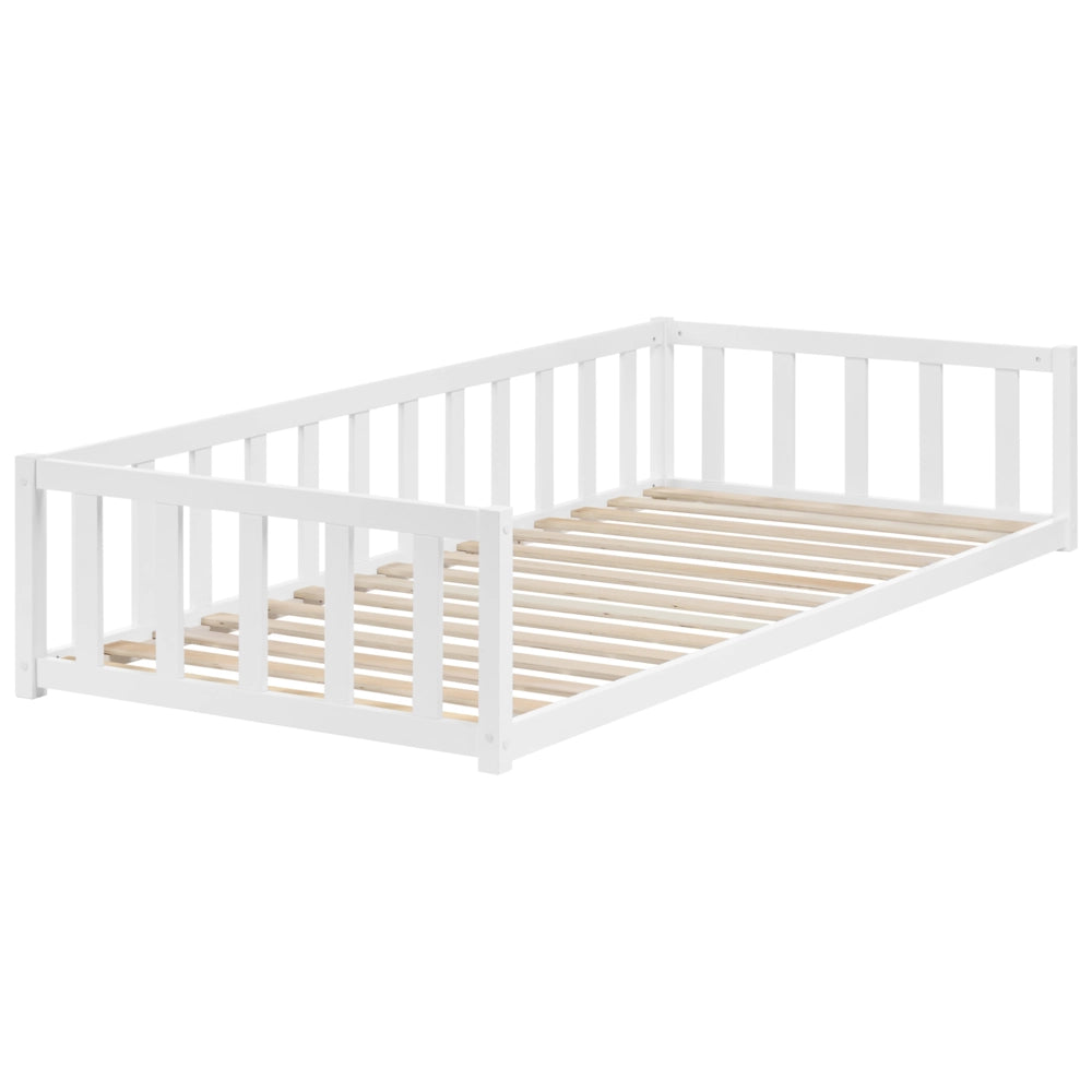 Letto a terra per bambini in legno di pino bianco 90 x 200 cm con rete a doghe per bambini piccoli