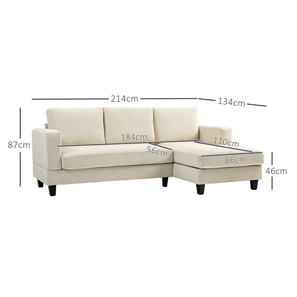 Divano Angolare 3 Posti con Chaise Longue ¨C Zephmum ¨C Velluto Antimacchia Beige 214 cm