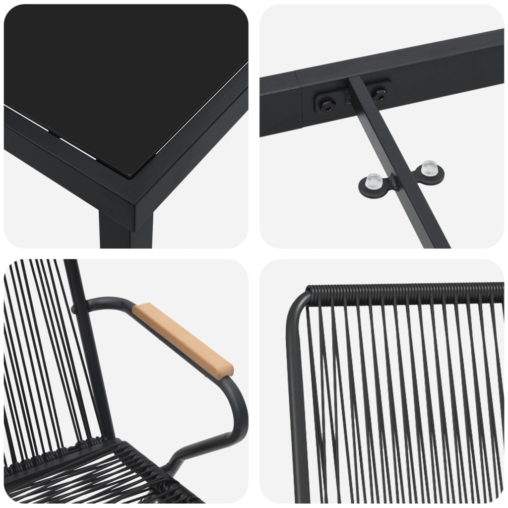 Set da Pranzo da Giardino 5 Pezzi Nero Rattan in PVC
