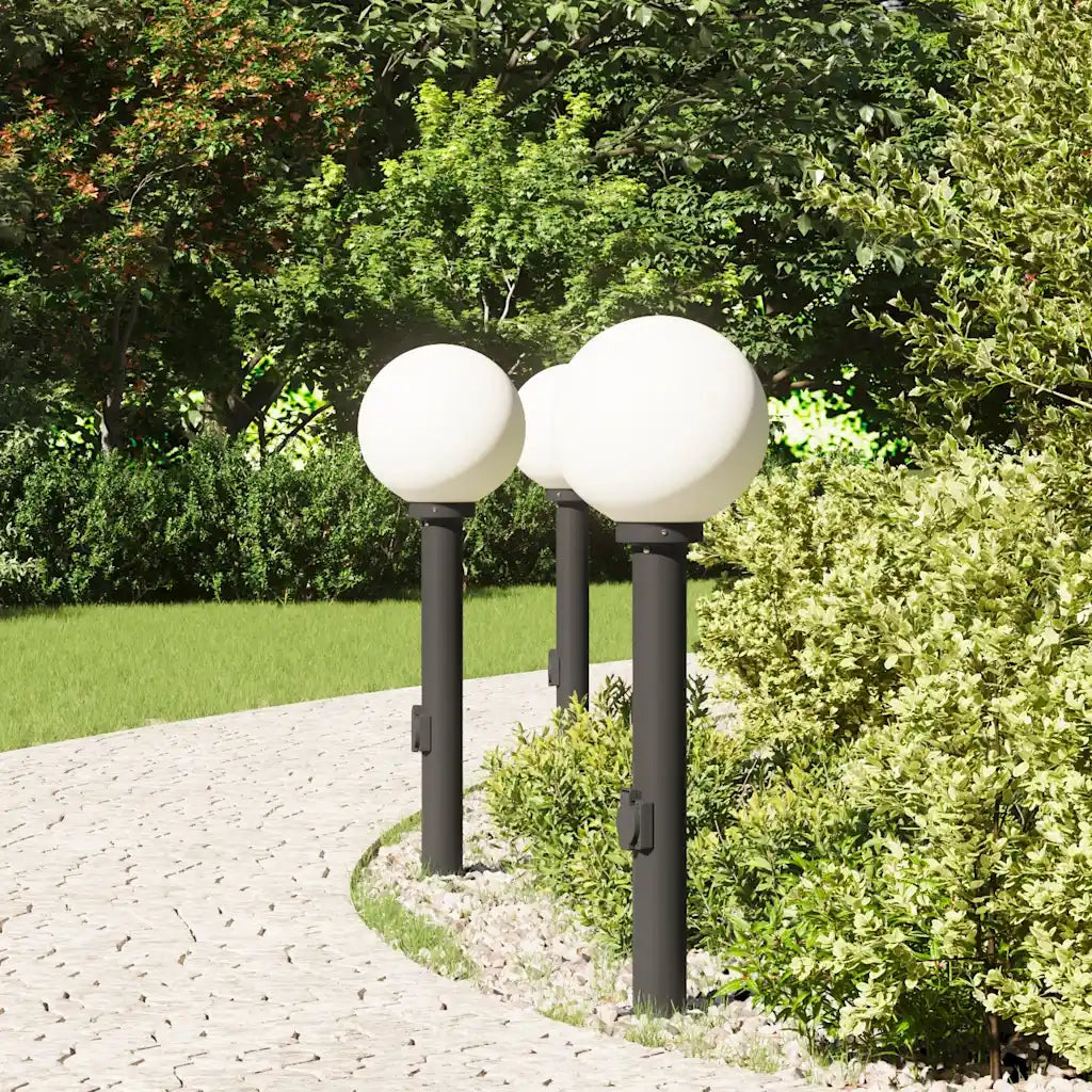 Lampioni a palo con presa elettrica 3 pz 80 cm Nero IP44 4006120