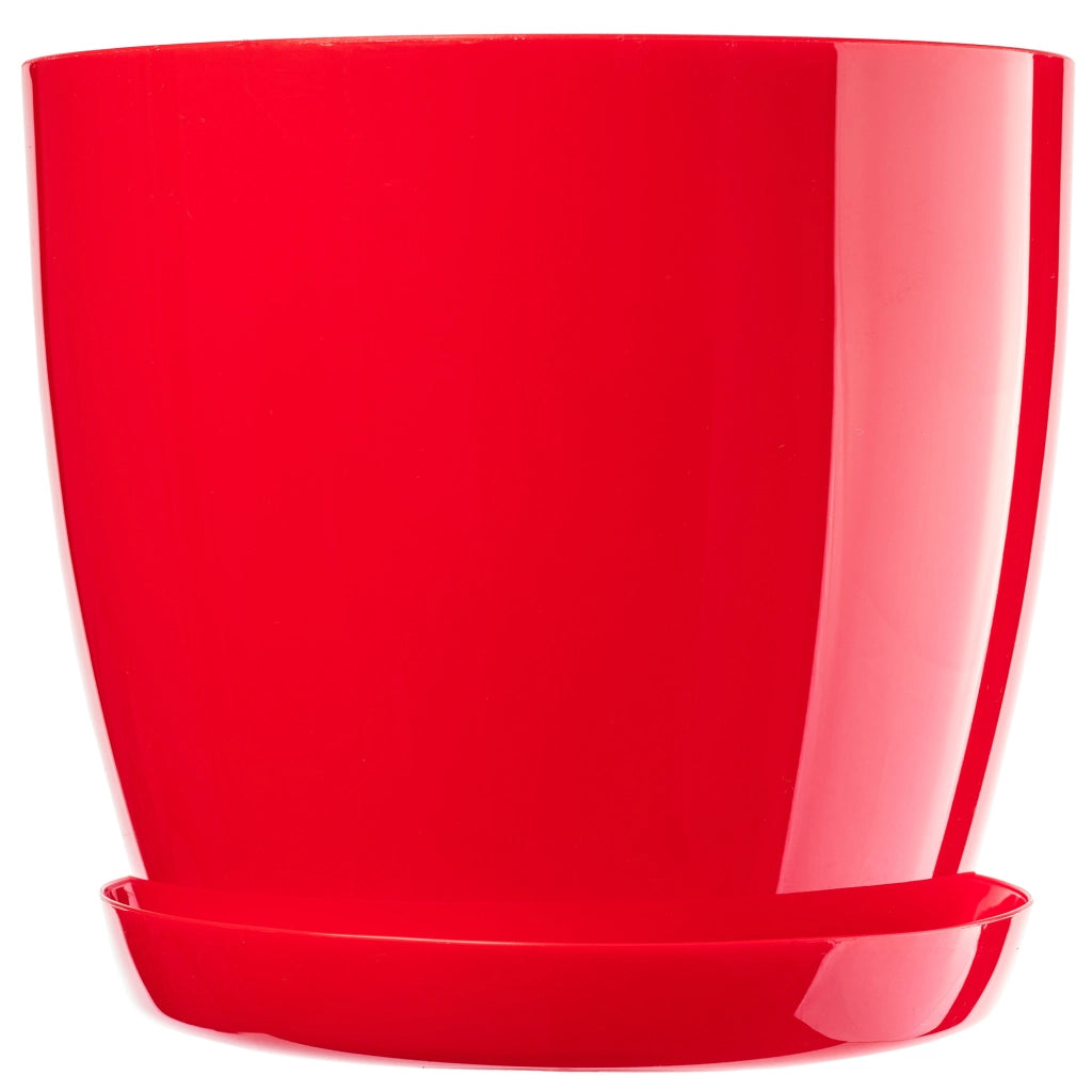 Vaso da fiori KADAX con sottovaso e coperchio in plastica, 16 cm, fiori rossi Kadax