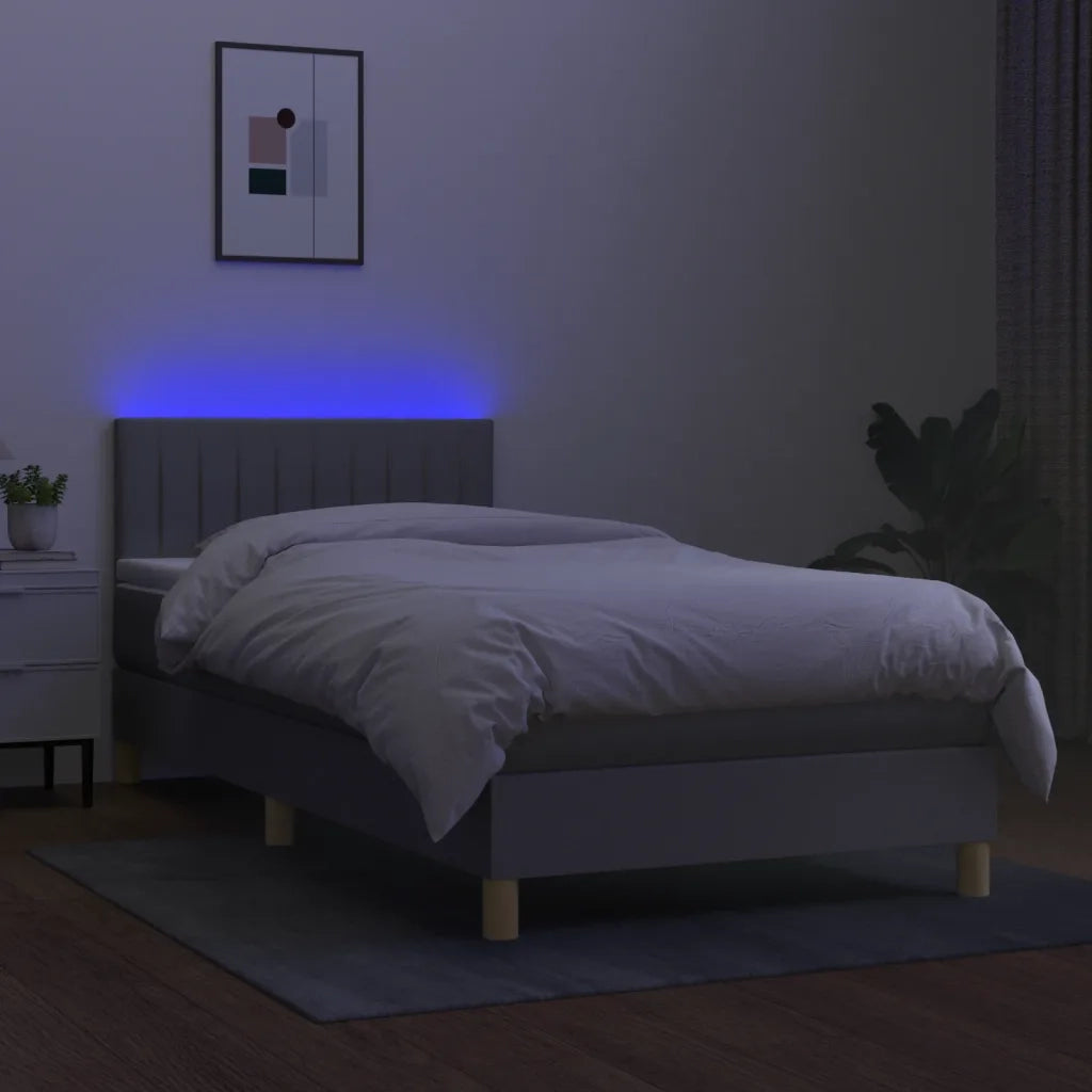 Letto a Molle Materasso e LED Grigio Chiaro 80x200 cm Tessuto 3133829
