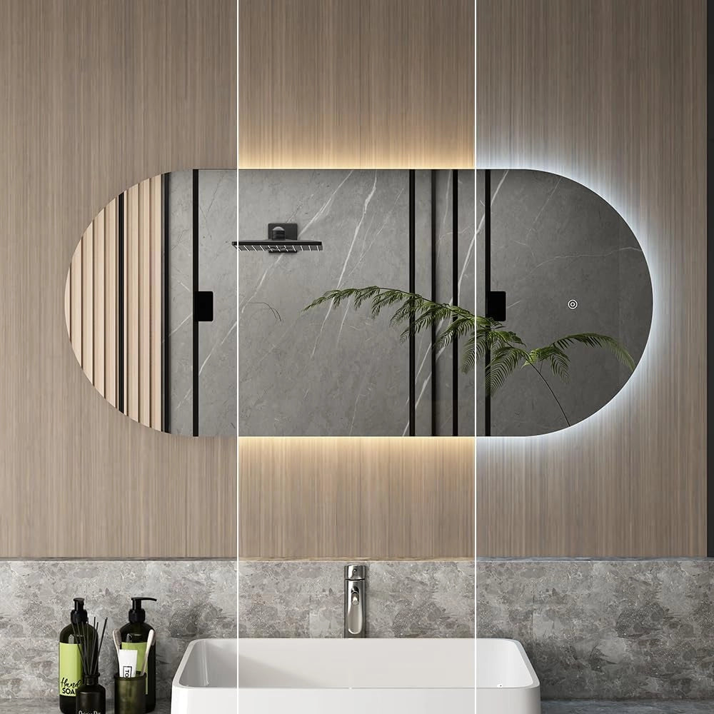 Specchio bagno, Bianco, 110 x 50 cm con illuminazione a LED, per montaggio a parete con sorgente luminosa LED integrata