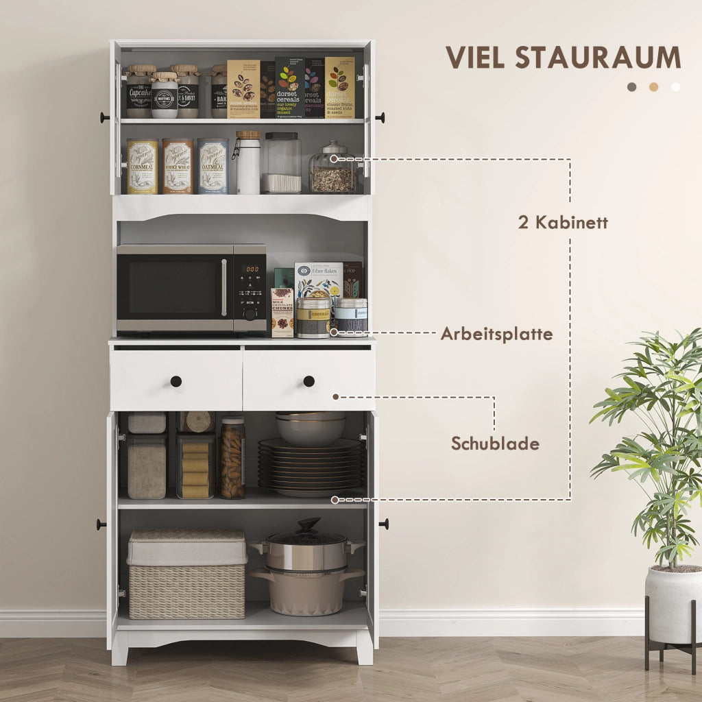 Colonna cucina con 2 ante; 2 cassetti e vano per microonde con ripiani regolabili; 74.5×40×172 cm; bianco
