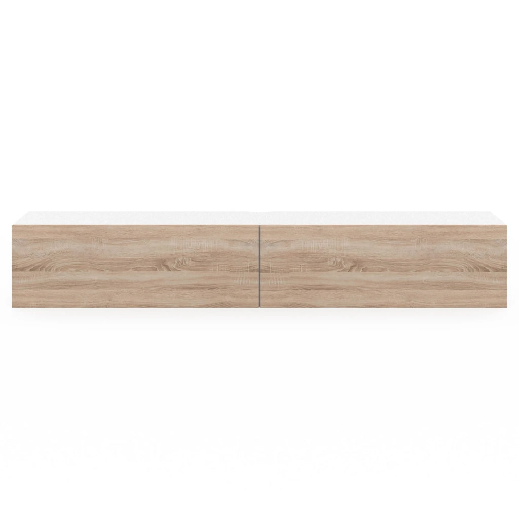 IDMarket - Mueble TV suspendido ELIO 2 puertas blanco y madera 180 cm