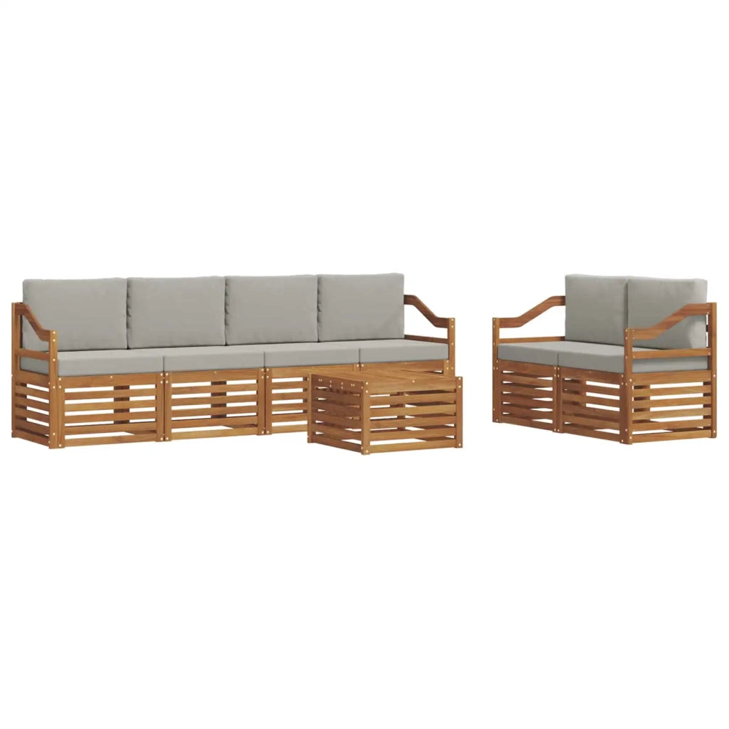 Set di divani da esterno 7 pcs Grigio Naturale e Chiaro