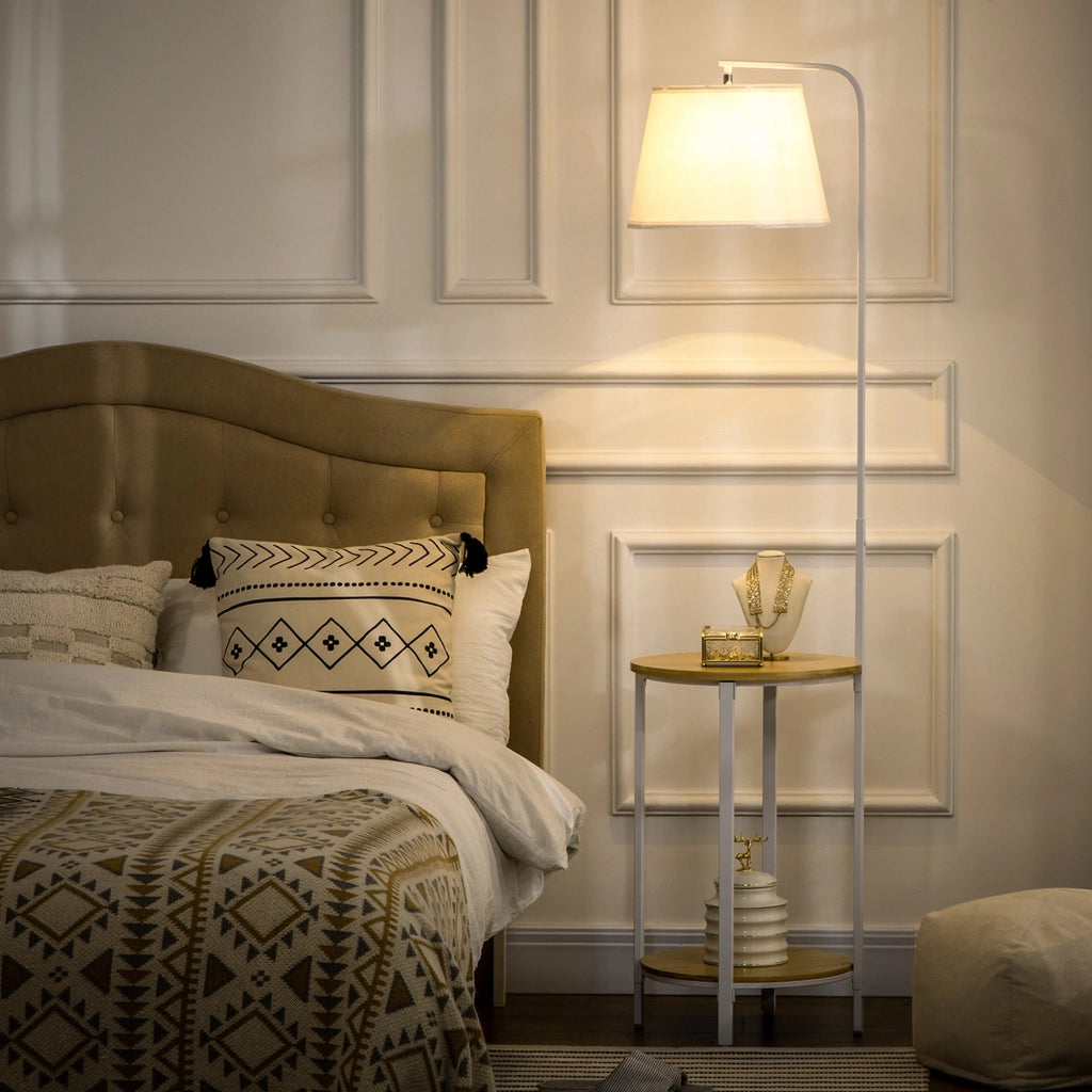 Tavolino da Salotto con Lampada a Stelo Moderno ¨C zephmum ¨C Bianco 43x39,5x162 cm
