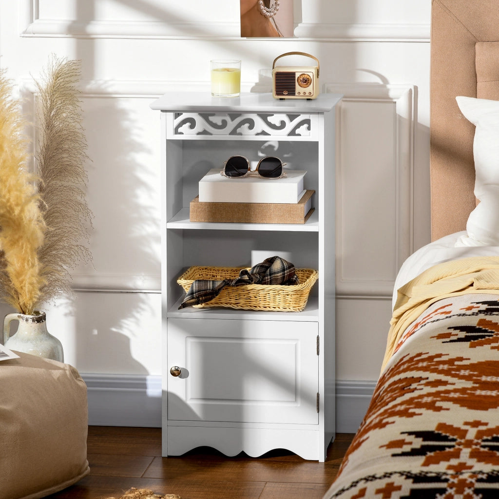 Mobiletto da terra e un Armadietto 2 Ripiani Anta in MDF Bianco Bagno MDF 40L x 23P x 80A cm Bianco