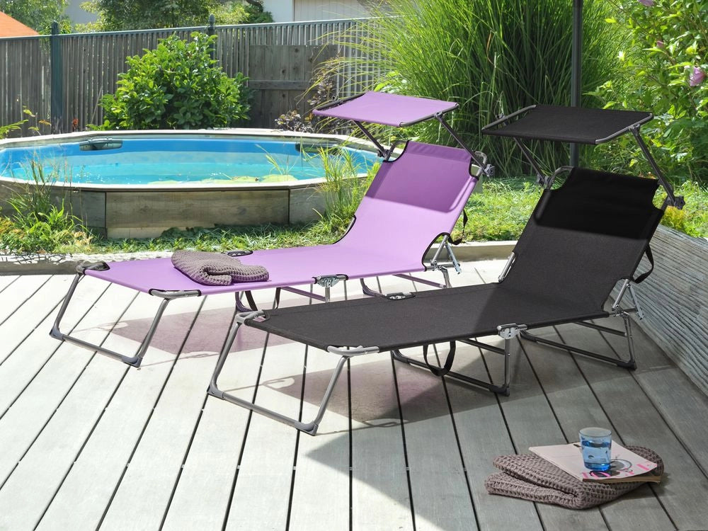 Lettino Prendisole da giardino in Acciaio e Tessuto nero esterno