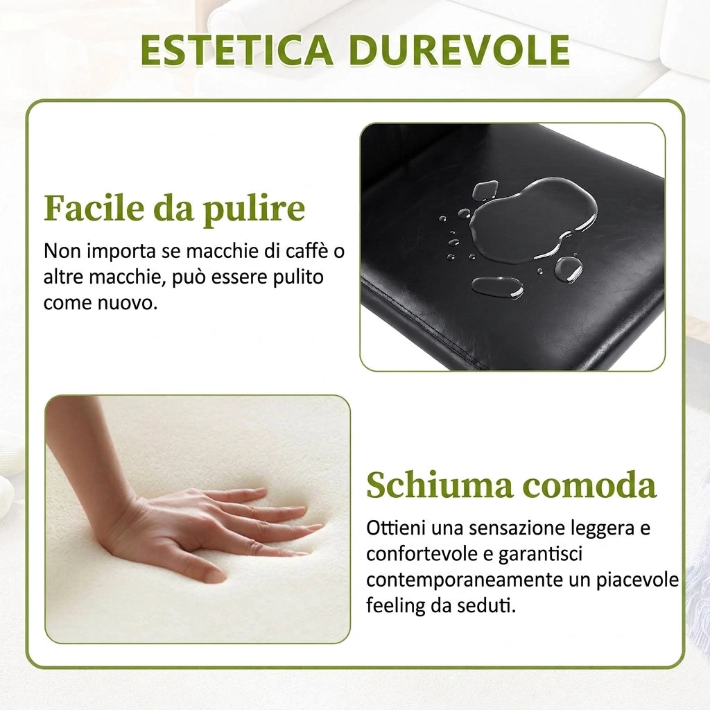 Set di 4 sedie da pranzo nere in ecopelle con gambe in metallo argento; 89 cm