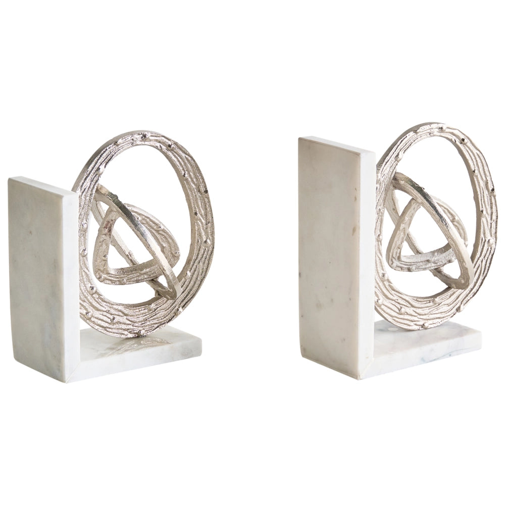Set di 2 fermalibri moderni e glamour Decorazione per la casa Tema astratto Accento Marmo Alluminio Bianco Argento