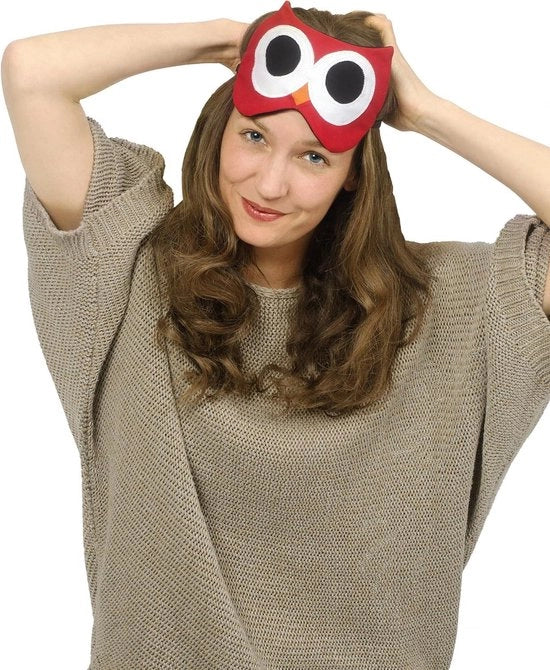 Slaapmasker con cuscino rinfrescante e occhiali riscaldanti in cotone - design uccello rosso - adatto come accessorio da viaggio per donne, bambini e ragazze