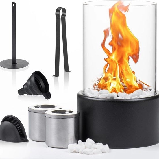 Lanterna a Gas da Esterno - Dimensioni 16D x 16B x 27Hcm - In Acciaio Inossidabile - Sfere da Esterno o Interno - Brande Continui - Lanterna a Gas - Vetrina da Esterno Nero