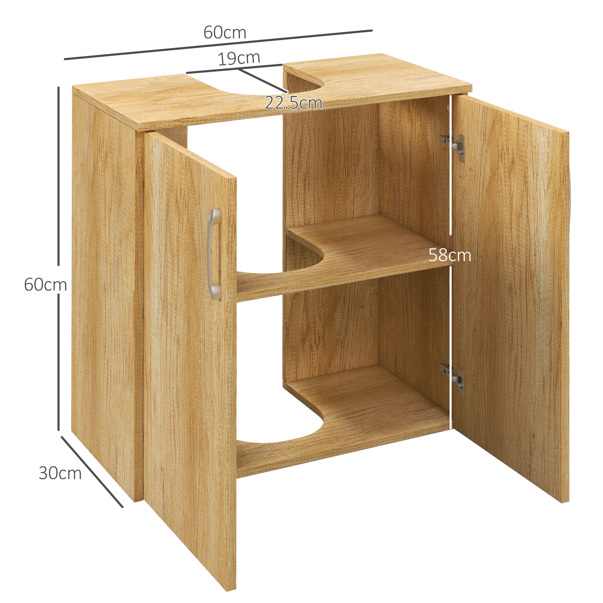 Mobile Sottolavello da Bagno Sospeso 2 Ante e 2 Ripiani 60x30x60 cm Colore Naturale