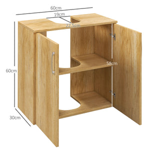 Mobile Sottolavello da Bagno Sospeso 2 Ante e 2 Ripiani 60x30x60 cm Colore Naturale