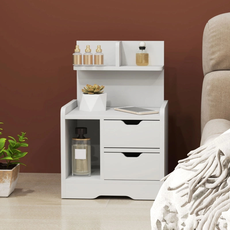 Comodino con 2 cassetti e ripiano aperto, in legno, per camera da letto e soggiorno, bianco, 40 × 30 × 60 cm