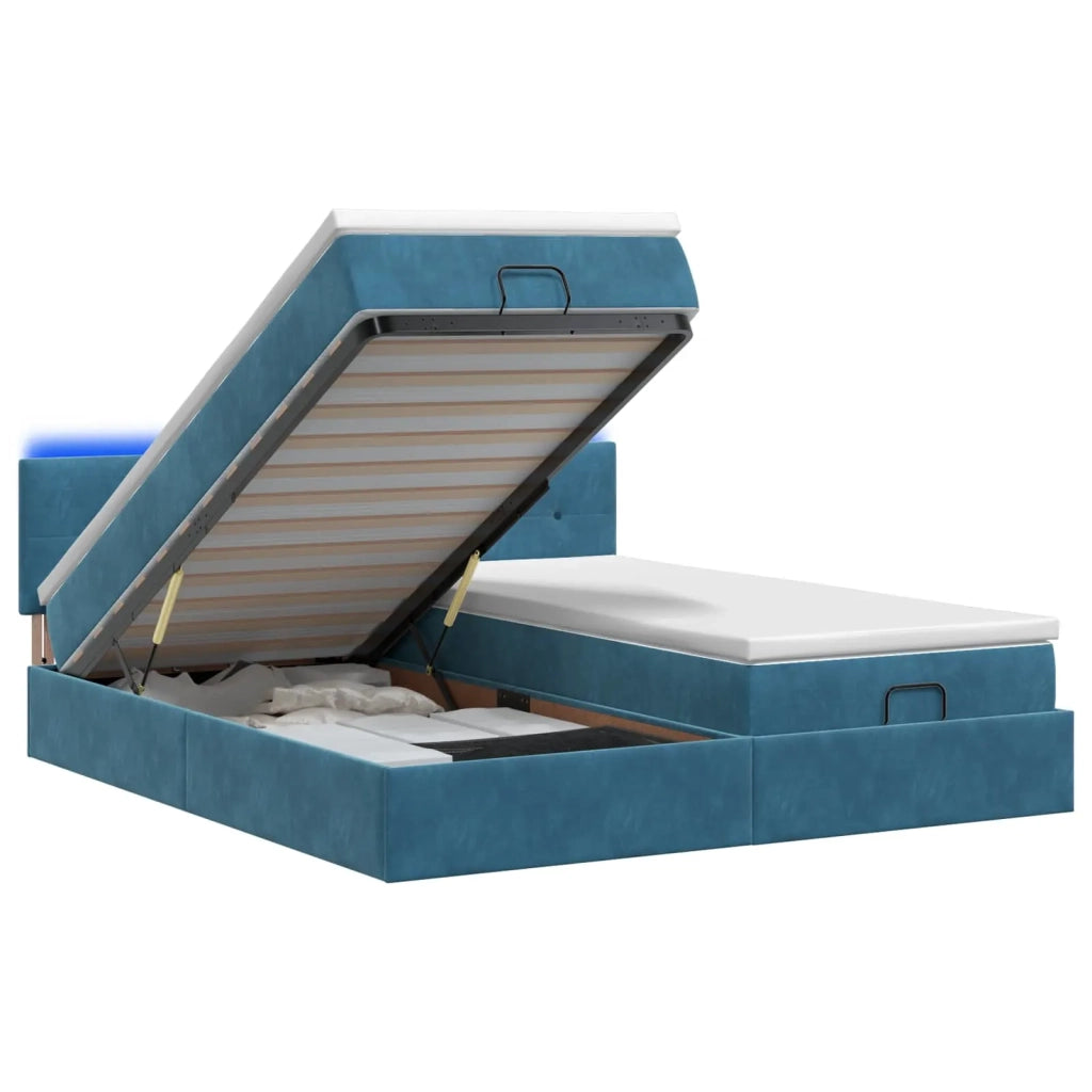 Letto Ottomano con Materasso e LED Blu scuro 180 x 200 cm 3457336
