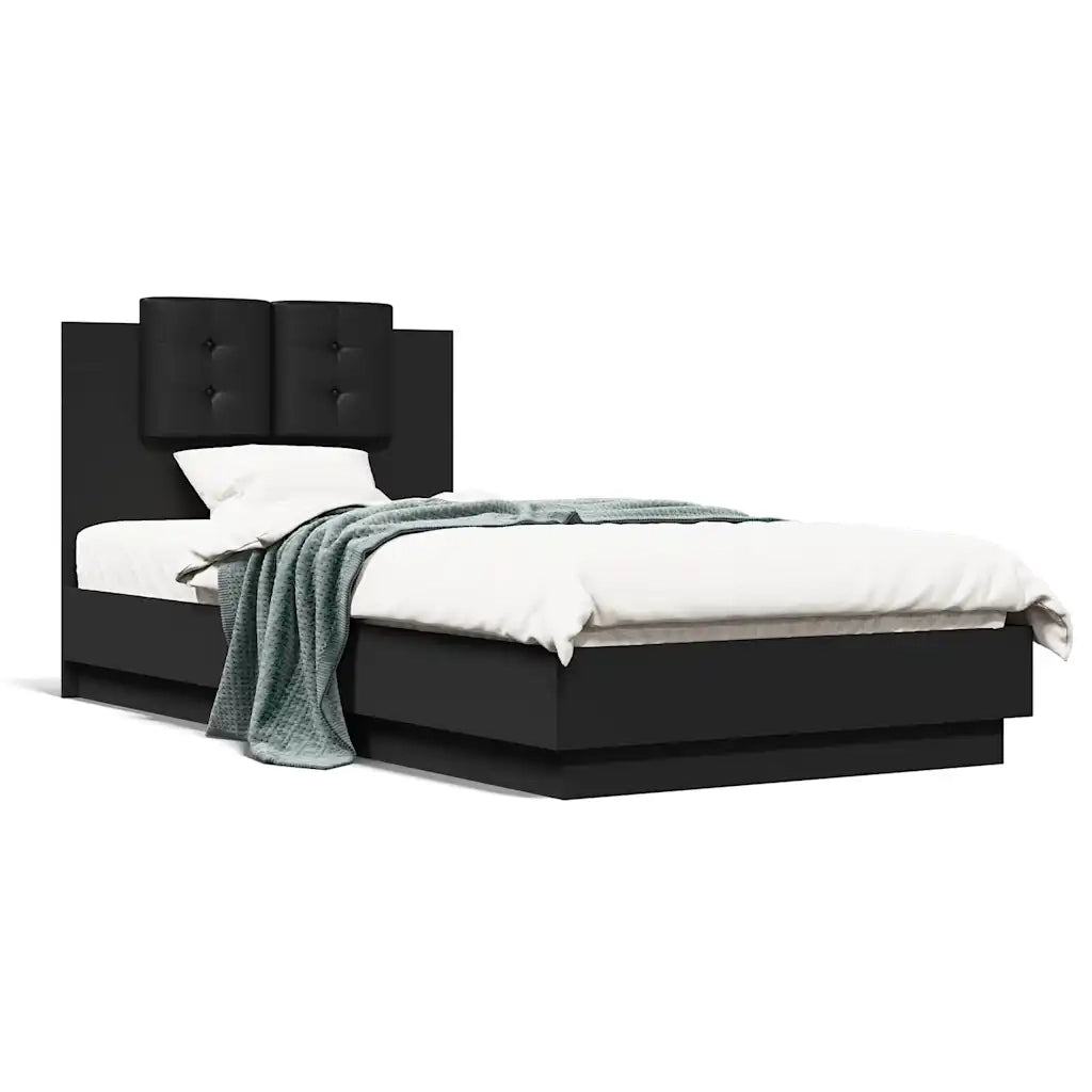 Letto singolo | Letto per adulti | Giroletto con Testiera e LED Nero 75x190 cm